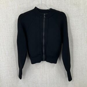 Athleta Sequoia Sweater Jacket Womens XXS Black Zip Up Bomber Minimalist